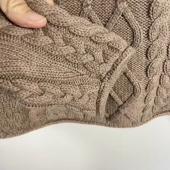 Burgess Cashmere Blend Cable Knit Sweater Women M Tan Soft Funnel Neck Fisherman - Picture 5 of 9